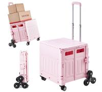 VEVOR 65L Collapsible Portable Crate Rolling Stair Climbing 360° Swivel Wheels, Hand Cart with Telescoping Handle for Shopping Office Moving Teacher, Pink, PP + TPU + Iron Alloy, 512 x 480 x 897 mm