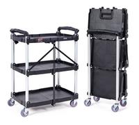 VEVOR Foldable Utility Service carry, 3 Shelf 165LBS Heavy Duty Plastic Rolling carry with Lockable Wheels, Ergonomic Handle, Portable Garage Tool carry for Warehouse/Office/Home(25.62"x15.43"x32.76")