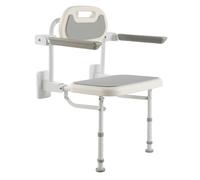 VEVOR Foldable Wall-Mounted Shower Chair, 457 mm Folding Seat | With Backrest, Armrests and Adjustable Legs, HDPE Seat and Stainless Steel Frame, for Adults and Seniors, 150 kg Load