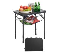 VEVOR Folding Camping Table, Adjustable Height Portable Side Tables, Aluminum MDF Beach Table with Mesh Layer, Carrying Handle, Lightweight Compact for Outdoor Picnic BBQ Cooking, 24x16in, Black