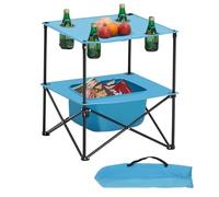 VEVOR Folding Camping Table, Portable Outdoor Lightweight Picnic Table, 600D Oxford Fabric Waterproof Canvas Travel Beach Tables, with 4 Cup Holders, Carry Bag, for Tailgating Camping Picnic, Blue