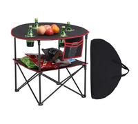 VEVOR Folding Camping Table, Portable Outdoor Lightweight Picnic Table, 600D Oxford Fabric Waterproof Canvas Travel Beach Tables, with 4 Cup Holders, Carry Bag, for Tailgating Camping Picnic, Black