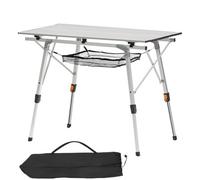 VEVOR Folding Camping Table, Portable Roll Up Side Tables, Lightweight Aluminum Beach Table with Adjustable Height, Top Mesh Layer and Carry Bag, For Outdoor BBQ Tailgating Picnic, Travel, Silver