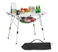 VEVOR Folding Camping Table, Portable Roll Up Side Tables, Lightweight Aluminum Beach Table with Adjustable Height, Top Mesh Layer and Carry Bag, For Outdoor BBQ Tailgating Picnic, Travel, Silver