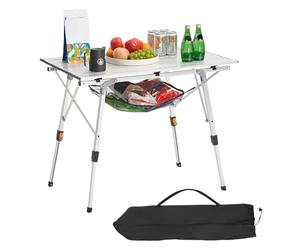 VEVOR Folding Camping Table, Portable Roll Up Side Tables, Lightweight Aluminum Beach Table with Adjustable Height, Top Mesh Layer and Carry Bag, For Outdoor BBQ Tailgating Picnic, Travel, Silver