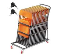 VEVOR Folding Chair Rack, 300 LBS Capacity, L-shape Vertical Placement Chair Cart for 25 Chairs, Heavy-duty Metal Chair Storage Dolly with Rubber Wheels, Multi-Function Chair Holder, Matte Black