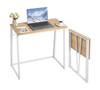 VEVOR Folding Desk, 80 cm Small Foldable Table for Compact Spaces, Space Saving Computer Table, Sturdy Particleboard with Storage Hooks, Writing Workstation for Home Office, Easy Assembly, Oak