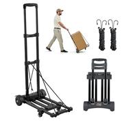 VEVOR Folding Hand Truck, 290 lbs Load Capacity, Collapsible Luggage Cart with 4 Wheels, 2 Elastic Ropes & Expandable Base, Utility Dolly Platform Cart for Airport Travel Luggage Office Moving, Black
