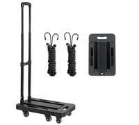 Vevor Folding Hand Truck, 500 Lbs Load Capacity, Collapsible Luggage Cart With 6 Wheels, 2 Elastic Ropes, Black