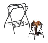 VEVOR Folding Saddle Rack, 28 x 19 x 37.5 in, 2 Packs Freestanding Horse Saddle Stand, Portable Horse Blanket Holder, Heavy Duty Steel Saddle Rack for English & Western Saddles, Tack Storage, Black