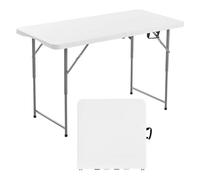 VEVOR Folding Table, 4 Ft Heavy Duty Portable Fold-in-Half Utility Table, Indoor Outdoor Plastic Rectangle Table with Adjustable Height and Built in Handle, for Party, Dining, Picnic, Camping, White