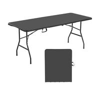 VEVOR Folding Table, 6 Ft Heavy Duty Portable Fold-in-Half Utility Table, Indoor Outdoor Plastic Rectangle Table with Built in Handle, for Party, Dining, Wedding, Events, Picnic, Camping, Black