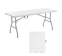 VEVOR Folding Table, 6 Ft Heavy Duty Portable Fold-in-Half Utility Table, Indoor Outdoor Plastic Rectangle Table with Built in Handle, for Party, Dining, Wedding, Events, Picnic, Camping, White