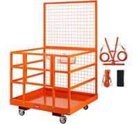 VEVOR Forklift Safety Cage, 1400lbs Load Capacity, 43'' x 45'' Forklift Work Platform with Safety Harness & Lock, Drain Hole & Wheels & Tool Basket, Dual Nonslip Design Perfect for Aerial Work