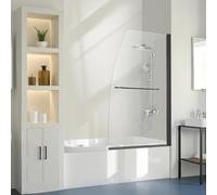 VEVOR Frameless Bathtub Shower Door, 34 in. W x 55 in. H, Half for Bathtub, 180° Rotatable Tempered Glass, Half with 1/4 in Tempered Glass Bathroom Screen, Black