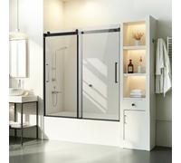 VEVOR Frameless Sliding Bathtub Door, 56-60 in.W x 60 in.H, Frameless Shower Glass Door, Frameless Double Sliding Tub Door with 5/16 in Clear Tempered