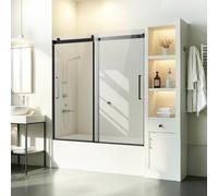 VEVOR Frameless Sliding Bathtub Door, 56-60 in.W x 60 in.H, Frameless Shower Glass Door, Integrated Handle, Double Sliding with 5/16 in Clear Tempered Glass and Stainless Steel Handle, Black Finish