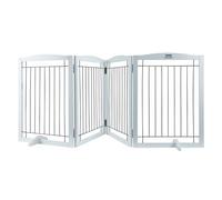 VEVOR Free Standing Dog Gate, Wooden Freestanding Pet Gate 32" H x 96" W, 4 Panels Foldable Dog Gate for Wide and Narrow Passageways, Expandable Dog Barrier with Silent Foot Support for Indoor, White