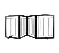 VEVOR Free Standing Dog Gate, 32" H x 96.5" W Freestanding Pet Gate, 4 Panels Foldable Dog Gate for Wide and Narrow Passageways, Expandable Dog Barrier with Silent Foot Support for Indoor, Brown