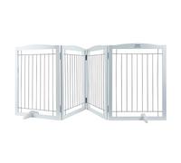 VEVOR Free Standing Dog Gate, Wooden Freestanding Pet Gate 32" H x 96" W, 4 Panels Foldable Dog Gate for Wide and Narrow Passageways, Expandable Dog Barrier with Silent Foot Support for Indoor, White