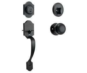 VEVOR Front Door Handle and Deadbolt Set, Matte Black Front Door Lock Set with Interior Knob, Adjustable Hole Spacing Single Cylinder Handleset, for Right and Left Handed Entrance and Front Door