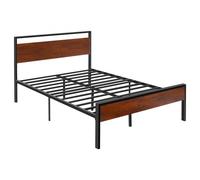 VEVOR Full Size Bed Frame, 14 Inch Black Metal Platform Bed Frame with Retro Brown Wooden Headboard and Footboard, Large Under-Bed Storage, Non-Slip W