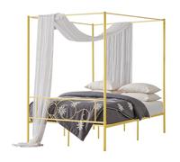 VEVOR Full Size Canopy Bed Frame, Metal Canopy Bed with Minimalist Headboard & Four Posters Design, Heavy Duty Steel Slats Support, Underbed Storage Space, No Box Spring Needed, Easy Assembly, Gold