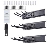 VEVOR Garage Tool Organizer, 600 lbs Max Load Capacity, Wall Mount Yard Garden Storage Rack Organization Heavy Duty with 6 Adjustable Hooks and 3 Rails, for Garden Tools, Shovels, Trimmers, and Hoses