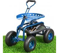 VEVOR Garden Cart Rolling Workseat with Wheels, Gardening Stool for Planting, 360 Degree Swivel Seat, Wagon Scooter with Steering Handle & Utility Tool Tray, Use for Patio, Yard, and Outdoors, Blue