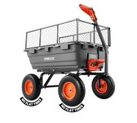 VEVOR Garden Dump Cart, 1200 lbs Poly Dump Cart, Garden Carts Dumps Wagon | with Storage Fence, 2-in-1 Convertible Handle, 90° Quick-Dumps Mechanism, 180° Swivel Wheels, Yard Wagon for Plants, Soil