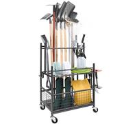 VEVOR Garden Tool Organizer, 16 Slots with Hooks, Yard Tool Tower Rack with Wheels for Garage Organization and Storage, Hold Long-Handled Tool/Rake/Br