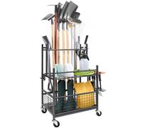 VEVOR Garden Tool Storage Rack with Wheels Garage Organizer 16 Slots with Hooks