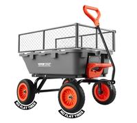 VEVOR Garden Trolley with Tilt Function, 362 kg Heavy Duty Handcart, 270° Rotating Transport Trolley for Gardening, Made of Plastic Steel with 10 Inch Plastic Tyres, Metal Fence for Lawn, Gravel and
