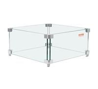 VEVOR Gas Fire Pit Wind Guard for Square Fire Table, 380 x 380 x 180 mm Clear Tempered Wind Guard for Firepits, 8mm Thick Square Glass Shield, Glass Panel with Hard Corner Bracket & Feet