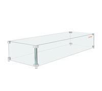 VEVOR Gas Fire Pit Wind Guard for Square Fire Table, 595 x 190 x 165 mm Clear Tempered Wind Guard for Firepits, 8mm Thick Square Glass Shield, Glass Panel with Hard Corner Bracket & Feet