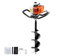 VEVOR Post Hole Digger Gas Powered, 63CC 2400W Earth Auger, Gas Auger with 8” Auger Drill Action Design Bits & 1 Extension Rod, Post Fence Hole Digger for Farmland Garden Plant, Orange+Black