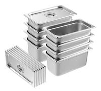 VEVOR Gastronorm Container, Stainless Steel Container, Pack of 8, 328 x 178 x 148 mm Food Container with Lid, Commercial Warming Container 5.93 L Depth for Food, Hotel Pan Table Food Pan 1/3 Size