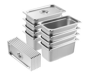 VEVOR Gastronorm Container, Stainless Steel Container, Pack of 8, 328 x 178 x 148 mm Food Container with Lid, Commercial Warming Container 5.93 L Depth for Food, Hotel Pan Table Food Pan 1/3 Size