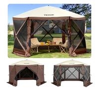VEVOR Gazebo Screen Tent, 10 x 10 ft, 6 Sided Pop-up Camping Canopy Shelter Tent with Mesh Windows, Portable Carry Bag, Ground Stakes, Large Shade Tents for Outdoor Camping, Lawn and Backyard