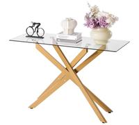 VEVOR Glass Coffee Table, Modern Rectangle Sofa Side Table with Tempered Glass Top & Iron Cross-Legs, Golden Geometric Consloe Desk with Adjustable Anti-slip Foot Pads for Living Room, Entryway, Foyer