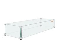 VEVOR Glass Wind Guard for Rectangular Fire Pit Table 1128 x 367 x 191 mm, 8mm Thick and Sturdy Tempered Glass Panel with Hard Aluminum Corner Bracket