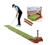 VEVOR Golf Mat 2 Holes, Golf Mat for Indoor Outdoor, Mini Golf Set with Automatic Ball Return, Alignment Guide, Wooden Base, Golf Training Equipment, Green