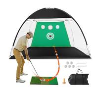 VEVOR Golf Net, 10x7ft All in 1 Golf Practice Net, Indoor Outdoor Home Golf Swing Training, Golf Hitting Aid Net with Target/Turf Mat/Balls/Tee/Carry Bag, for Backyard Driving Chipping, Gift for Men