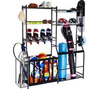 VEVOR Golf Storage Garage Organizer, 2 Golf Bag Storage Stand Holder and Other Sports Equipment Storage Rack, Outdoor Steel Ball Cart, Sports Gear and