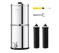 VEVOR Gravity-fed Water Filter System, 1.5G 304 Stainless-Steel Countertop System, Water Filtration System, Reduces Lead and up to 99% of Chlorine, with 2 Carbon Filters & Spigot, for Home Camping RV