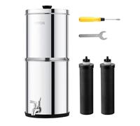VEVOR Gravity-fed Water Filter System, 1.5G 304 Stainless-Steel Countertop System, Water Filtration System, Reduces Lead and up to 99% of Chlorine, with 2 Carbon Filters & Spigot, for Home Camping RV