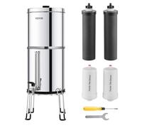 VEVOR Gravity-fed Water Filter System, 2.25G 304 Stainless-Steel Countertop Filtration System, Reduces Lead and up to 99% of Chlorine, with 2 Activated Carbon Filter, 2 Defluorination Filter, Spigot