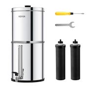 VEVOR Gravity-fed Water Filter System, 2.25G 304 Stainless-Steel Countertop System, Water Filtration System, Reduces Lead and up to 99% of Chlorine, with 2 Carbon Filters, and Water Level Spigot