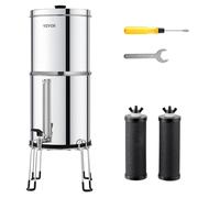 VEVOR Gravity-fed Water Filter System, 2.25G 304 Stainless-Steel Countertop System, Water Filtration System, Reduces Lead and up to 99% of Chlorine, with 2 Carbon Filters, Water Level Spigot, Stand