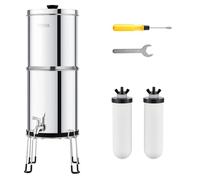 VEVOR Gravity-fed Water Filter System, 2.25G 304 Stainless-Steel Countertop Water Filtration System, Reduces Lead and up to 99% of Chlorine, with 2 Ceramic Carbon Filters, Spigot, and Stand